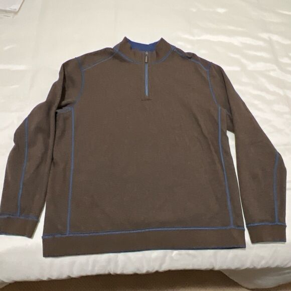 Tommy Bahama Pullover Mens ~XL Green Blue Reversible 1/4 Zip Knit Chest 24” - Picture 2 of 13